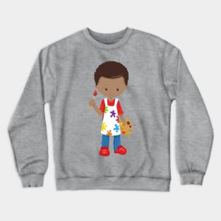 African American Boy, Painter, Paint Artist, Brush Crewneck Sweatshirt